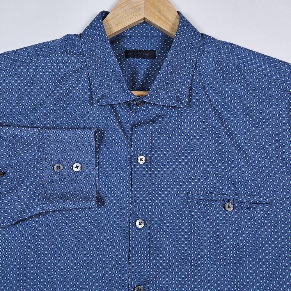 Zachary Prell Button Down Shirt Mens‎ XL Blue Geometric Print Long Sleeve Casual